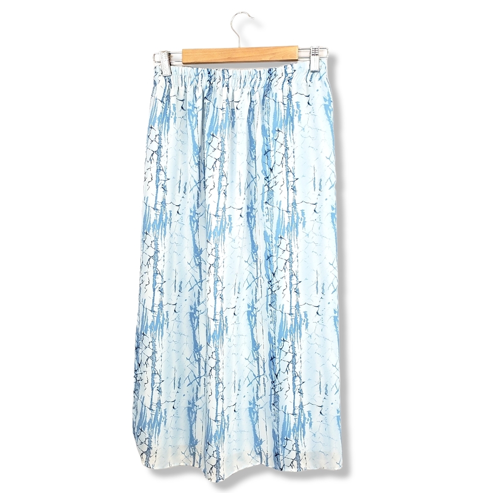 Vintage Seasons Design Blue Patterned Chiffon Midi Skirt Size Medium